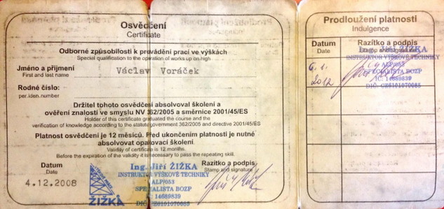 Osvědčení pro práci ve výškách